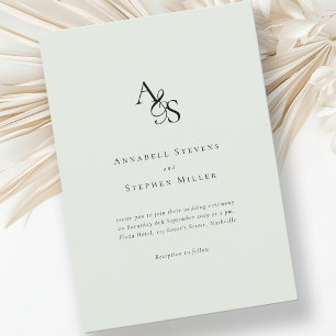 Invitation Élégant, Classique, Monogramme, Vert clair, Mariag
