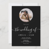 Invitation Élégant classique noir blanc script photo mariage (Devant)