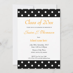 Invitation Élégant, classique, noir et blanc à pois diplômé