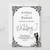 Invitation Élégant Classique Noir Et Blanc Couple Mariage (Devant)