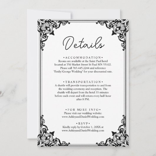 Invitation Élégant Classique Noir Et Blanc Couple Mariage (Dos)