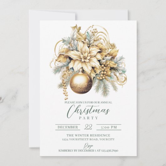 Invitation Élégant classique or vert luxe Noël (Devant)