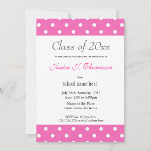 Invitation Élégant, classique rose blanc pois de graduation