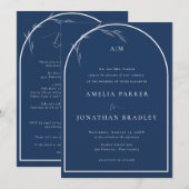 Invitation Élégant Classique Script Bleu | Mariage Formel (Devant / Derrière)