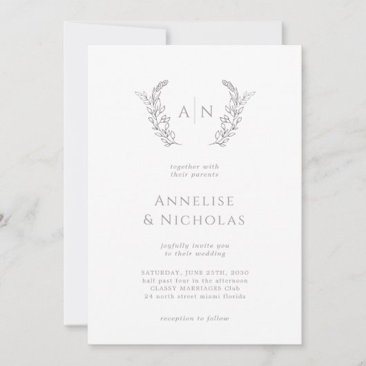 Invitation Élégant classique simple mariage de monogramme for (Devant)