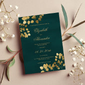 Invitation Élégant classique vert foncé d'or eucalyptus maria