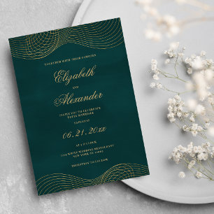 Invitation Élégant classique vert foncé mariage géométrique