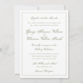 Invitation Élégant Classique Vert Mousse Calligraphie Mariage (Devant)