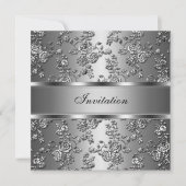 Invitation Elegant Classy Argent Embossé Floral (Devant)