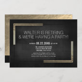 Invitation Élégant Classy Black/Gold Retraite Party (Devant / Derrière)