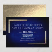 Invitation Élégant Classy Blue/Gold Retraite Party (Devant / Derrière)