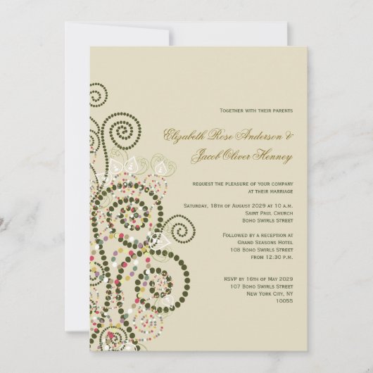 Invitation Elégant Classy Boho Green Spirals Mariage Invitati (Devant)