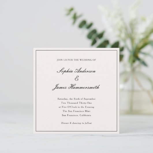 Invitation Élégant Classy Formal Cadre Noir Mariage de script (Debout devant)
