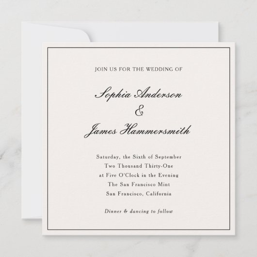 Invitation Élégant Classy Formal Cadre Noir Mariage de script (Devant)