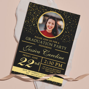 Invitation Élégant Classy Graduation Golden sparkles 2 Photos