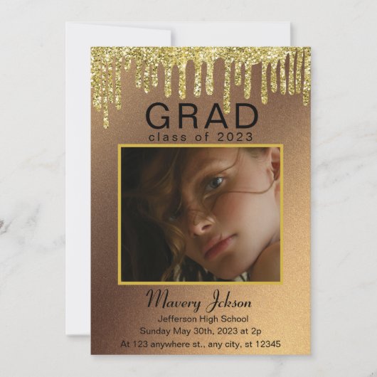Invitation Élégant Classy Graduation parties scintillant d'or (Devant)