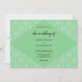 Invitation Élégant Classy Green Damask Script Mariage officie (Devant)