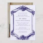 Invitation Elégant Classy Navy Blue Quinceañera 15e anniversa (Devant / Derrière)
