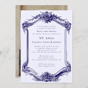 Invitation Elégant Classy Navy Blue Quinceañera 15e anniversa
