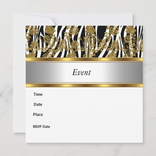 Invitation Elegant Classy Or Black Zebra Floral (Dos)