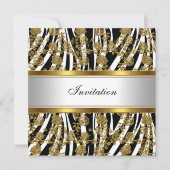 Invitation Elegant Classy Or Black Zebra Floral (Devant)