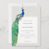 Invitation Elégant Classy Ornate Aquarelle Peacock Mariage (Devant)