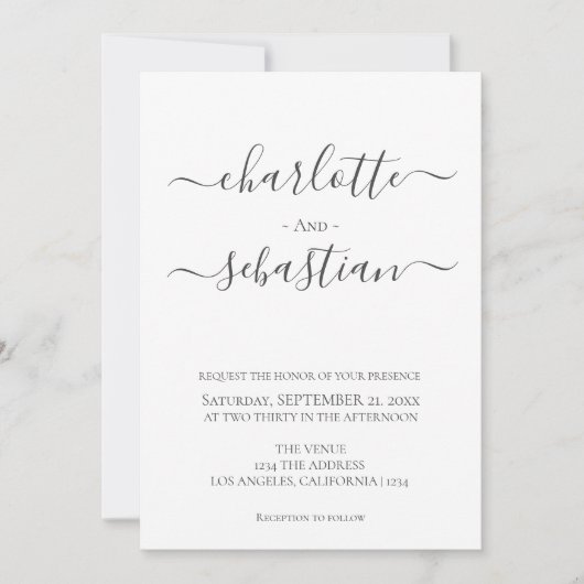 Invitation Elegant Classy Simple Typographie Style Mariage (Devant)