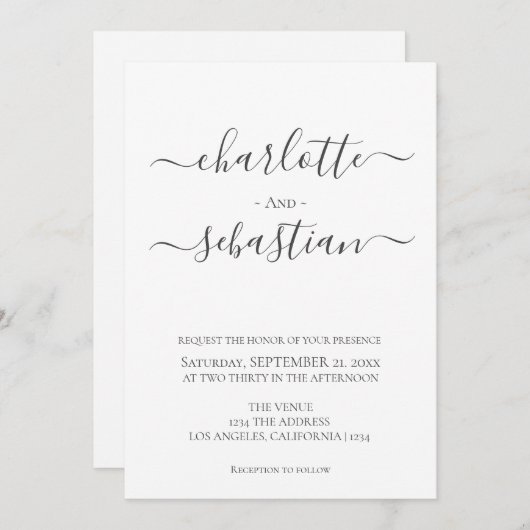 Invitation Elegant Classy Simple Typographie Style Mariage (Devant / Derrière)