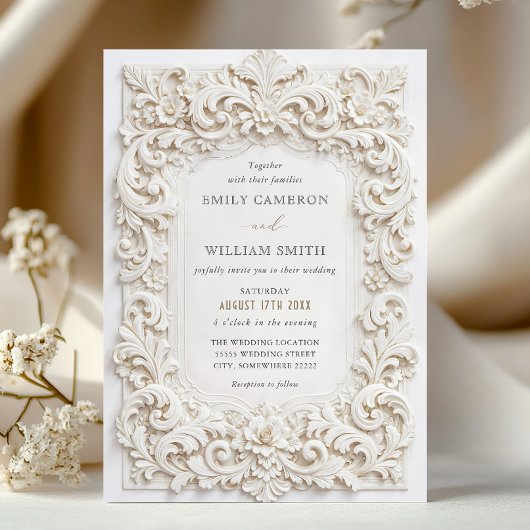Invitation Elegant Classy White Baroque Frame Wedding