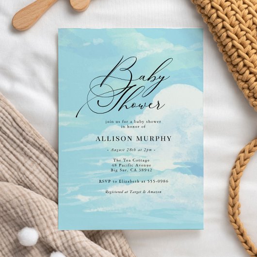 Invitation Elégant Cloud 9 Blue Sky Baby shower
