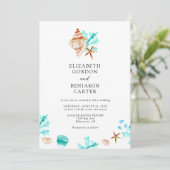 Invitation Elegant Coastal Seashell Watercolor Beach Wedding (Debout devant)