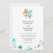 Invitation Elegant Coastal Seashell Watercolor Beach Wedding (Devant / Derrière)
