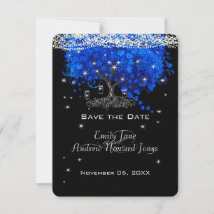 Invitation Elégant Cobalt Blue Heart Leaf Tree Enregistrer la