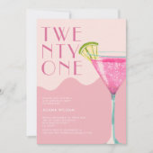 Invitation Élégant Cocktail Chic Rose 21e anniversaire (Devant)