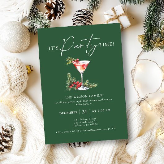 Invitation Élégant cocktail d'aquarelle Noël