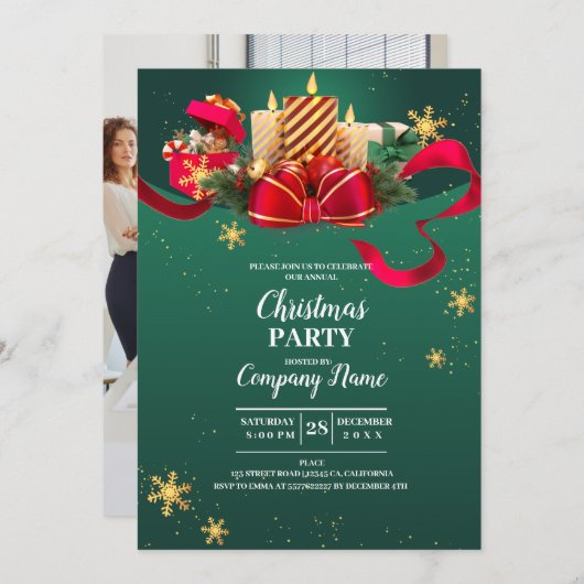 Invitation Elegant Cocktail de Noël (Devant / Derrière)