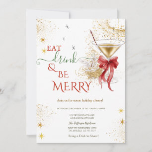 Invitation Élégant Cocktail Nœud Rouge Fête de Noël