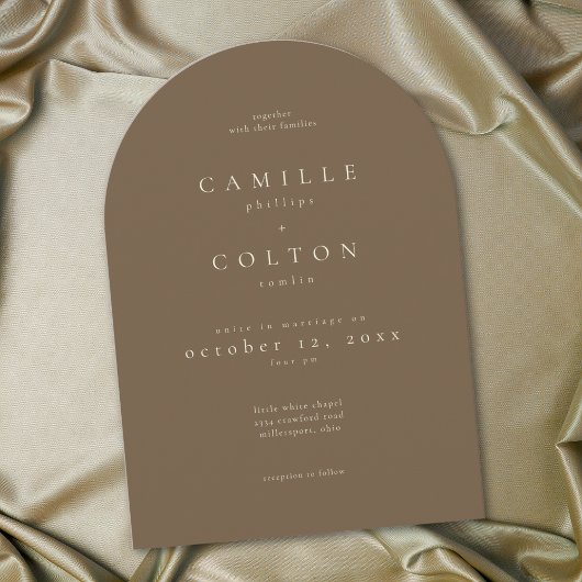 Invitation Elegant Cocoa Brown Minimalist Arch Wedding