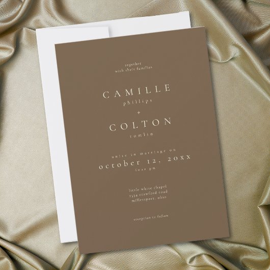 Invitation Elegant Cocoa Brown Minimalist Wedding
