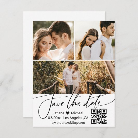 Invitation élégant code qr 3 photos collage enregistrer la da (Devant / Derrière)