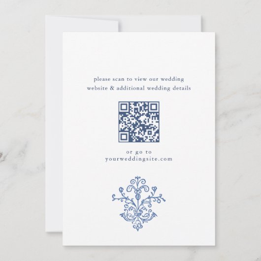 Invitation Elégant code QR baroque Dusty Blue Classy Mariage (Dos)