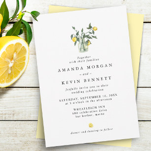 Invitation Élégant Code QR Citron Aquarelle Mariage