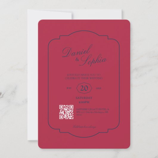 Invitation Élégant code QR de mariage (Devant)