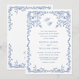 Invitation Élégant code QR de mariage à cadre floral orné fra