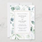Invitation Élégant Code QR de Mariage à l'Aquarelle Verte (Devant)