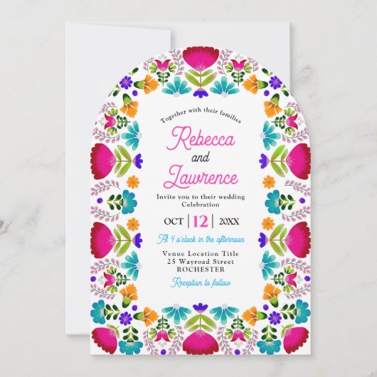 Invitation Élégant code QR de mariage blanc fiesta arqué (Devant)