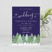 Invitation Élégant Code QR de Mariage de Bois d'Hiver Bleu Ma (Debout devant)