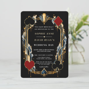 Invitation Élégant Code QR de mariage de Casino Art Déco doré