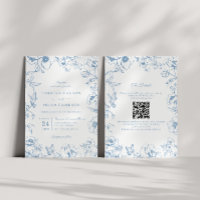 Élégant code QR de mariage de jardin floral bleu p