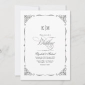 Invitation Élégant Code QR de Mariage Noir & Blanc Monogrammé (Devant)